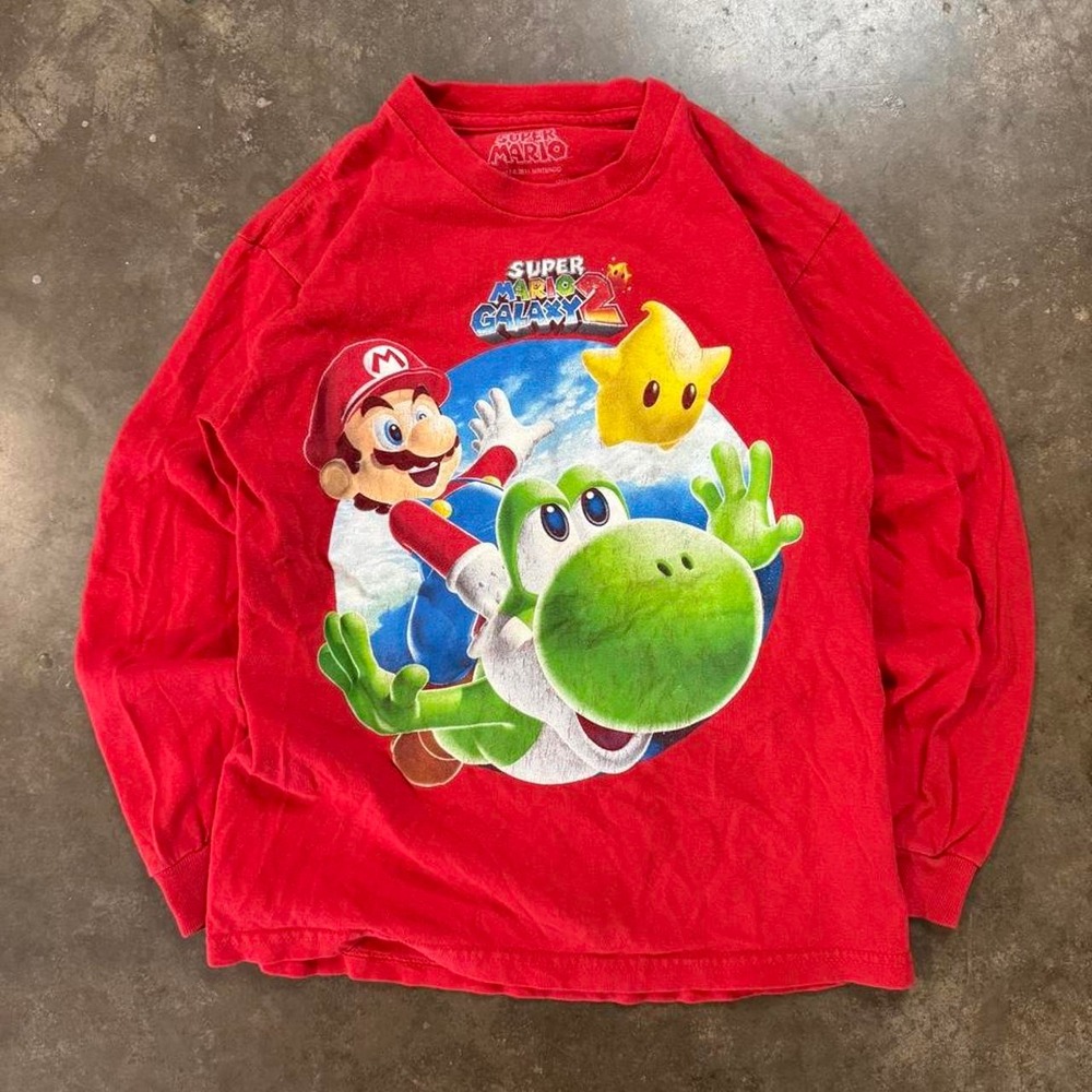 Vintage Nintendo Super Mario Galaxy 2 Promo Long Sleeve Shirt Red Youth Small